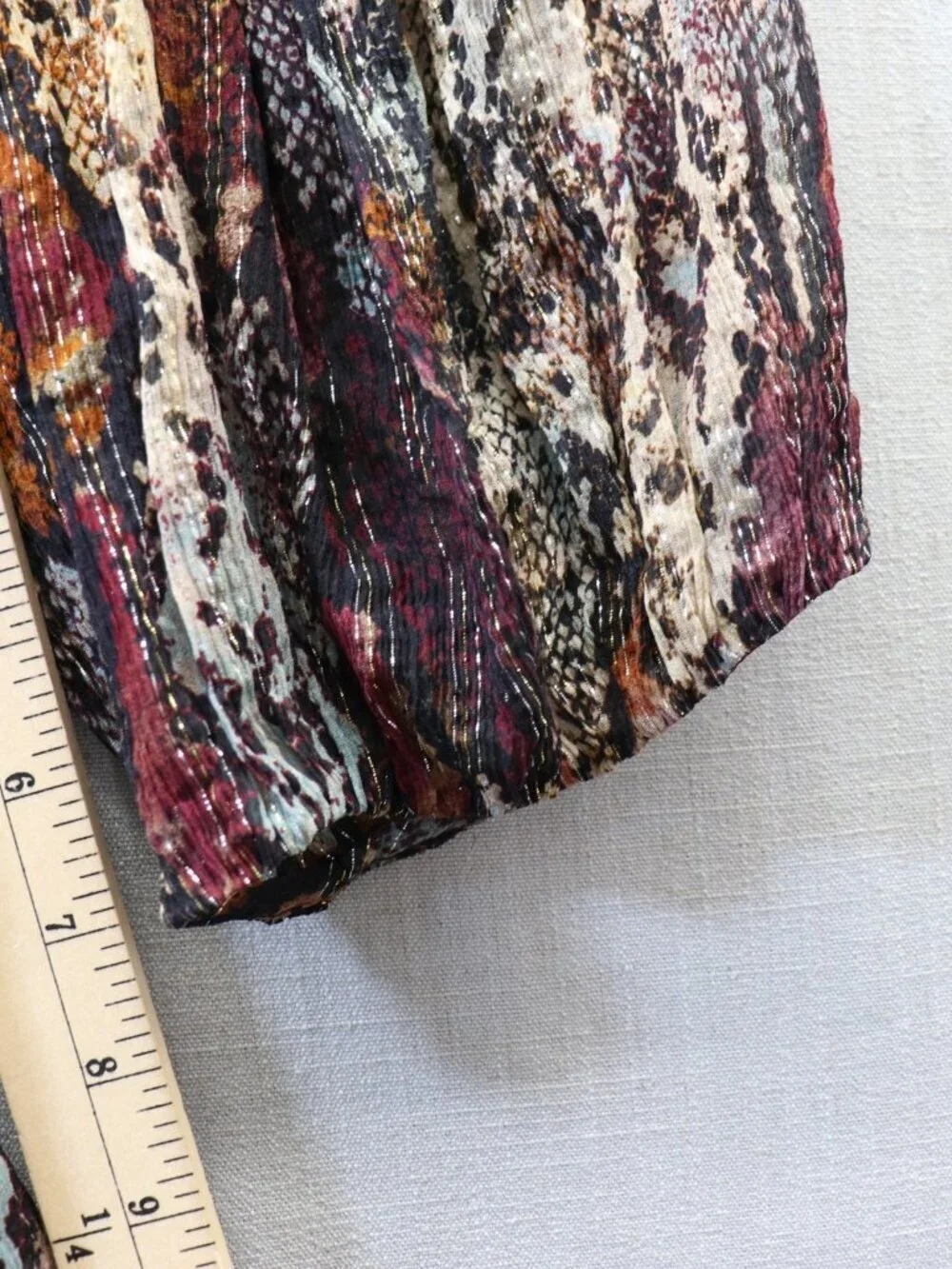 NWT Rebecca Taylor XL SILK Blouse Watercolor Snake Print Gold Metallic Ruffle